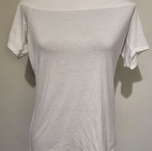 White guess off the shoulder short sleeve shirt